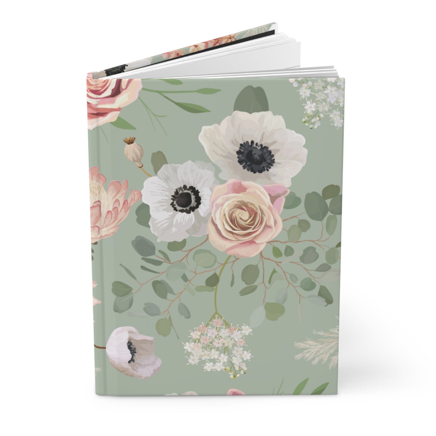 Pretty in Pink Hardcover Journal in matte finish. Pairs beautifully with our tea towel of the same popular design on light, green background. Nice size.