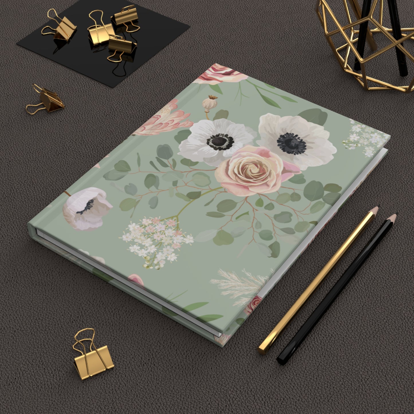 Pretty in Pink Hardcover Journal in matte finish. Pairs beautifully with our tea towel of the same popular design on light, green background. Nice size.