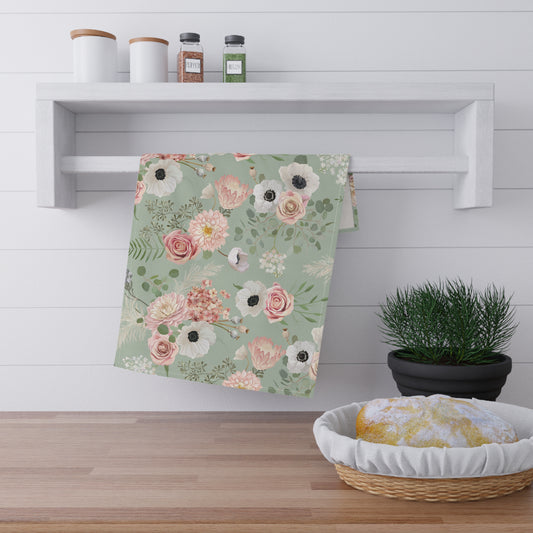 Pretty in Pink!  Light Green and Pink Floral/Kitchen Towel